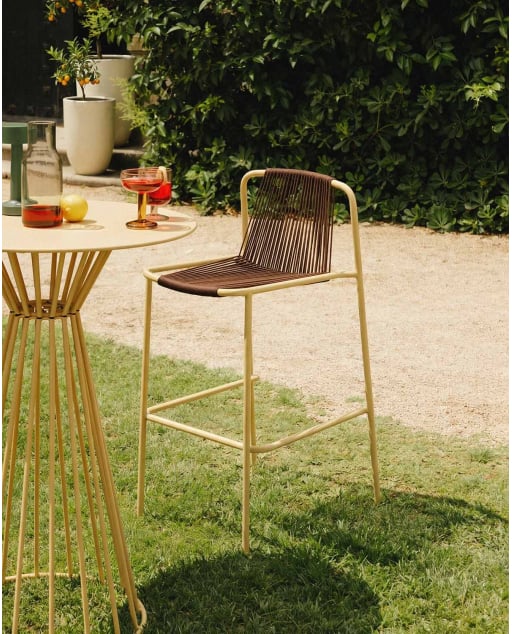 Taburete alto de exterior 75 cm de metal y cuerda Mayailer