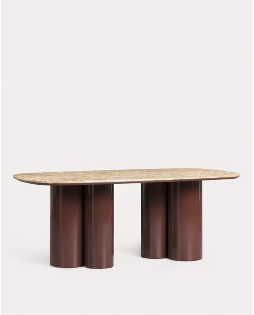 Mesa de comedor rectangular 220x100 cm de mármol y madera Basty - Mármol Beige Emperador