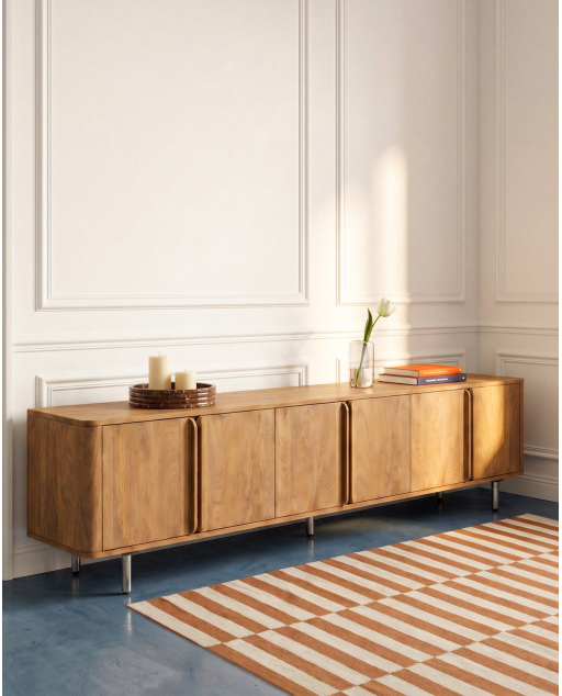 Mueble de TV con 6 puertas de madera de mango y metal Mhuan