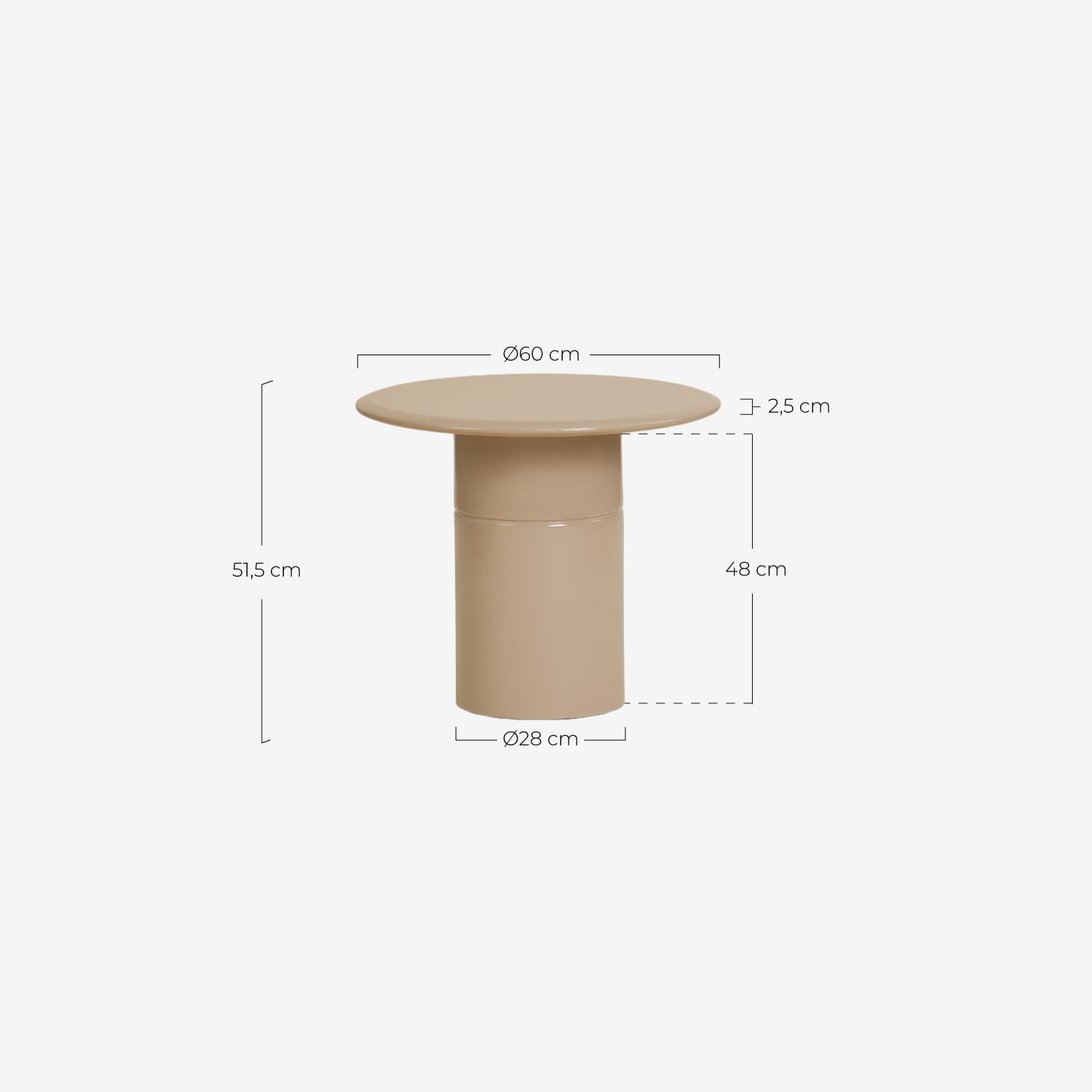 Mesa Auxiliar Redonda de Madera (Ø60 cm) Nonila, medidas