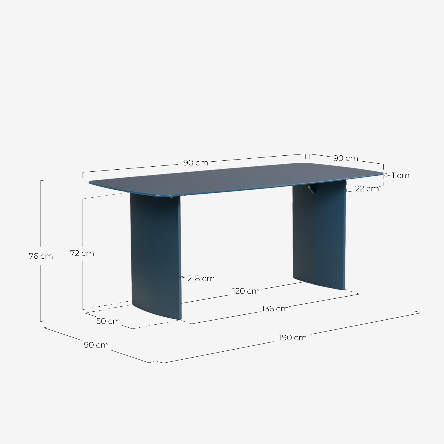 Mesa de Comedor Rectangular de Cristal y Madera (190x90 cm) Aredea, medidas