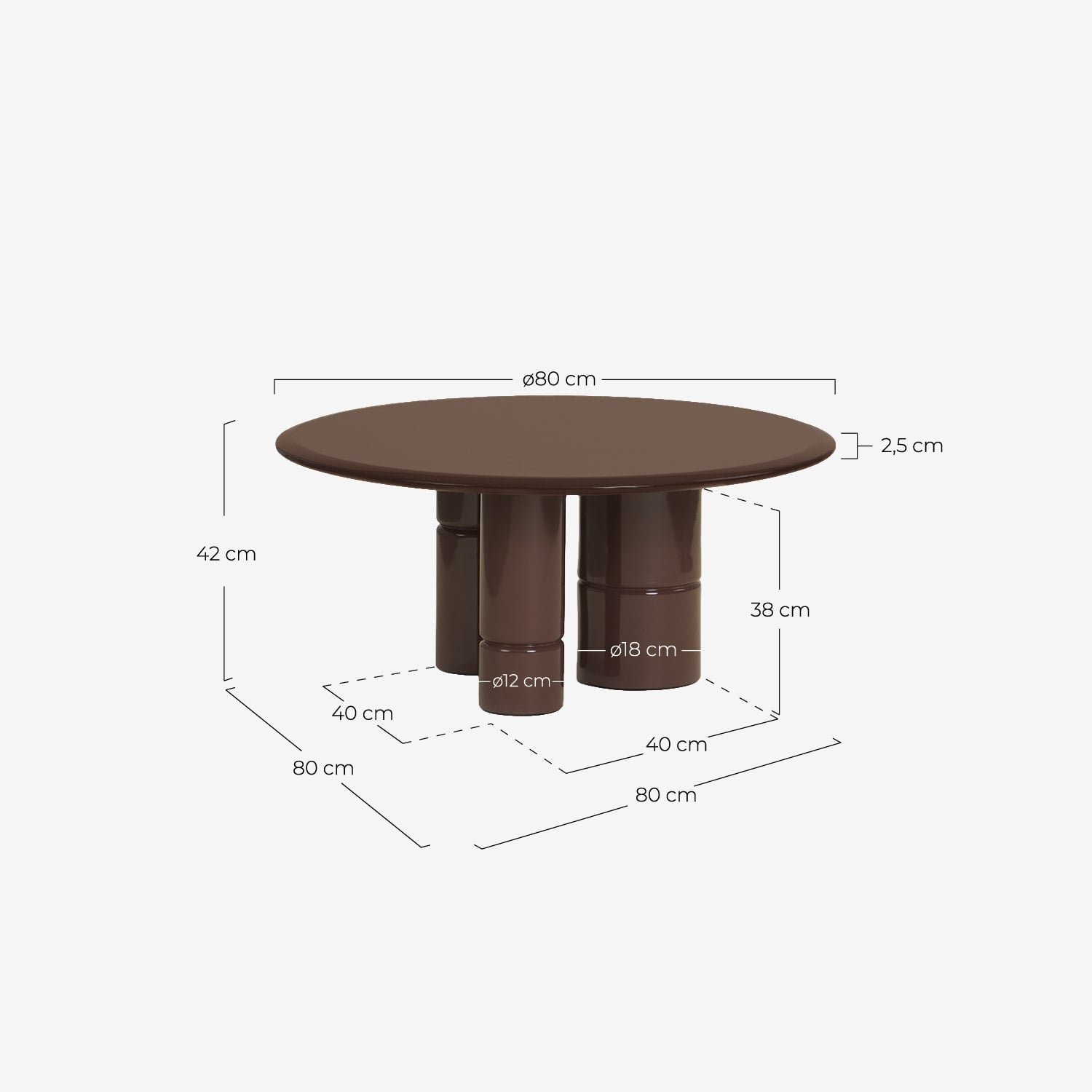 Mesa de Centro Redonda de Madera (Ø80 cm) Nonila, medidas