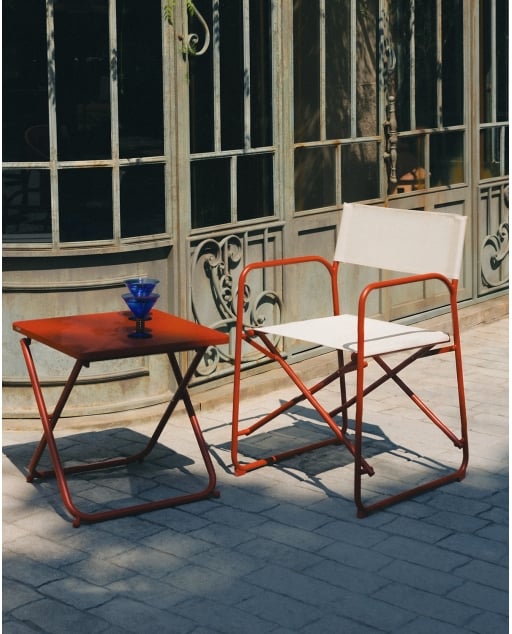 Silla de exterior plegable de metal y tela Bowye