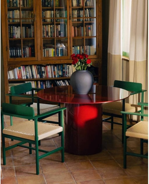 Mesa de comedor redonda Ø120 cm de cristal y madera Merne