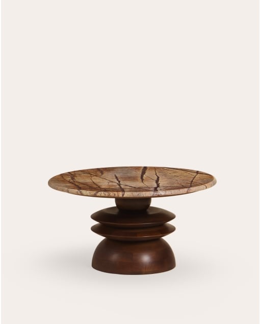 Mesa de centro redonda Ø80 cm de mármol y madera de mango Erato