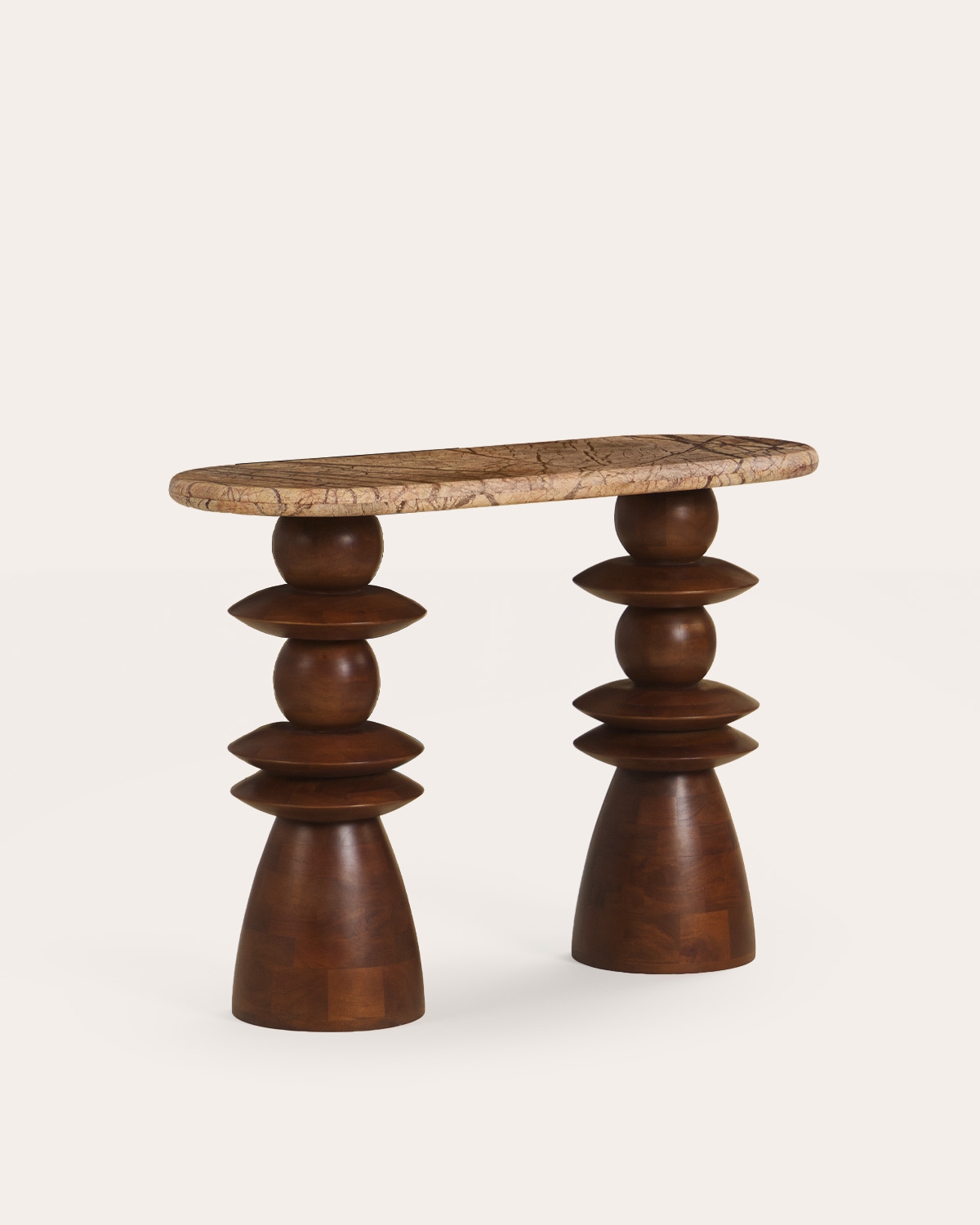 Consola recibidor ovalada 110x40 cm de mármol y madera de mango Erato, imagen de galer&iacute;a 1