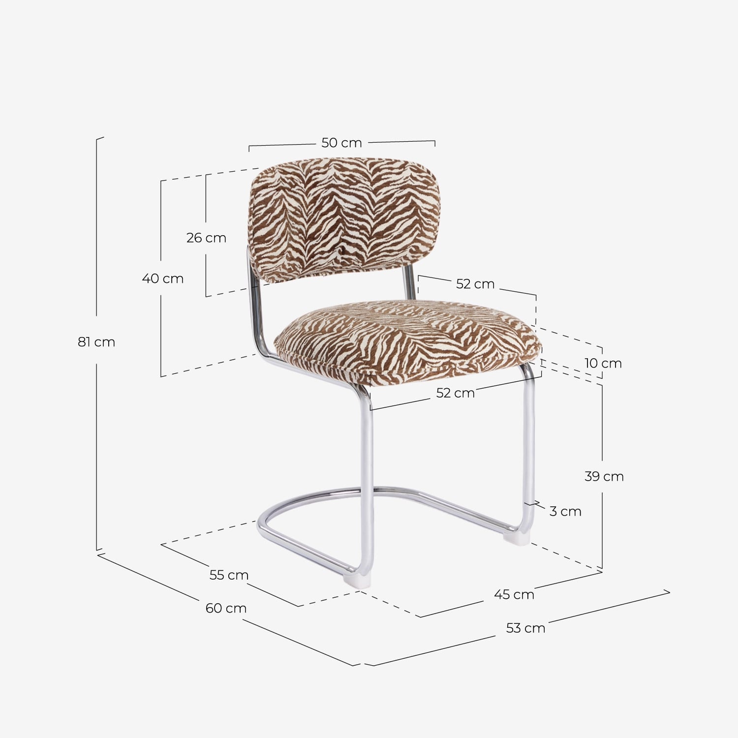Silla de comedor de metal y tela Jaena, medidas
