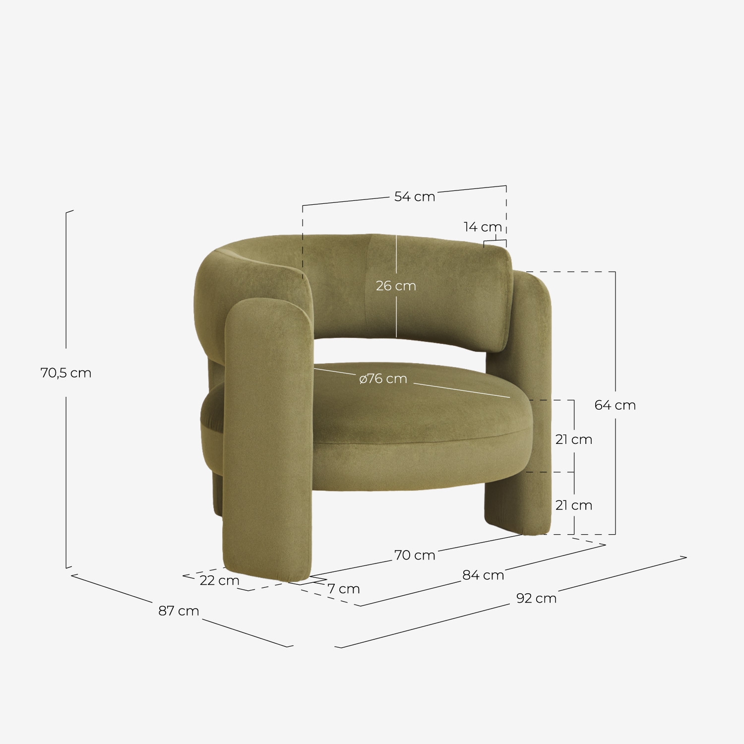 Sillón de tela Jelte, medidas