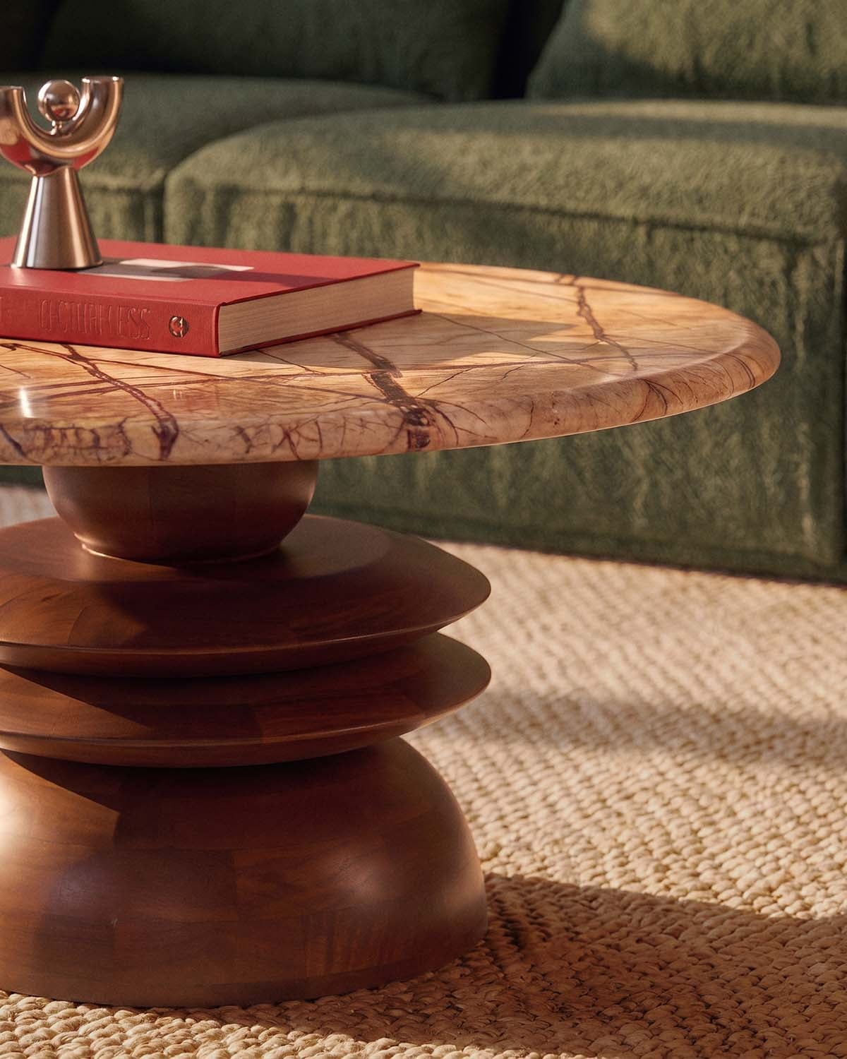 Mesa de centro redonda Ø80 cm de mármol y madera de mango Erato, imagen de galer&iacute;a 3