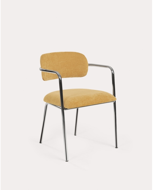 Pack 4 sillas de comedor con reposabrazos de metal y tela Taner