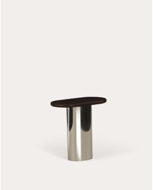Mesa Auxiliar Ovalada de Metal y Madera de Mango (45x25 cm) Lahuga