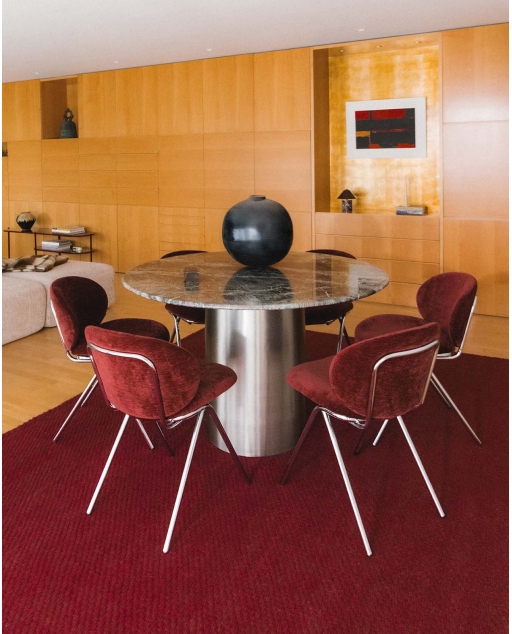 Mesa de Comedor Redonda de Cristal Templado y Acero Cepillado (Ø130 cm) Revna