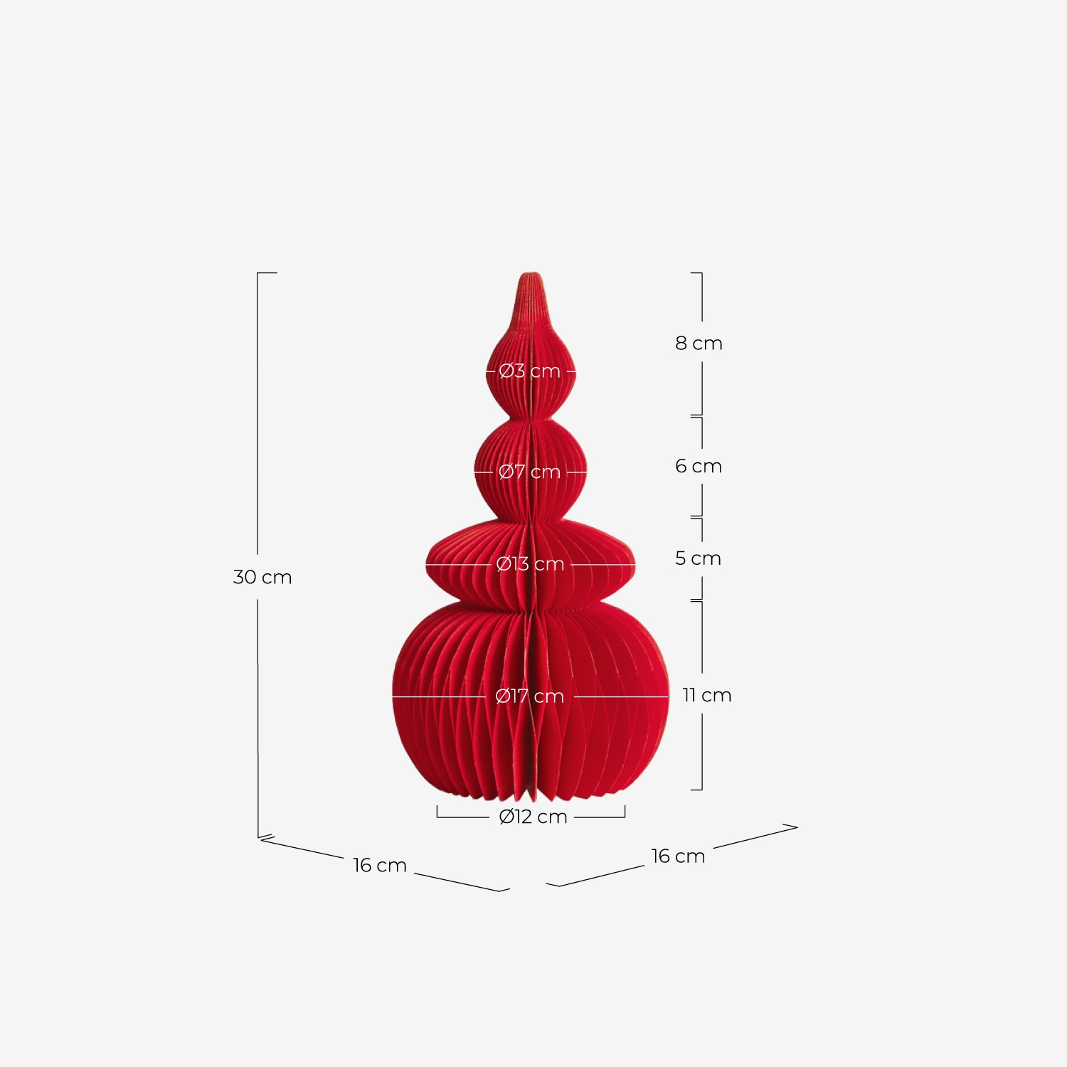 Árbol de navidad de papel Masun, medidas