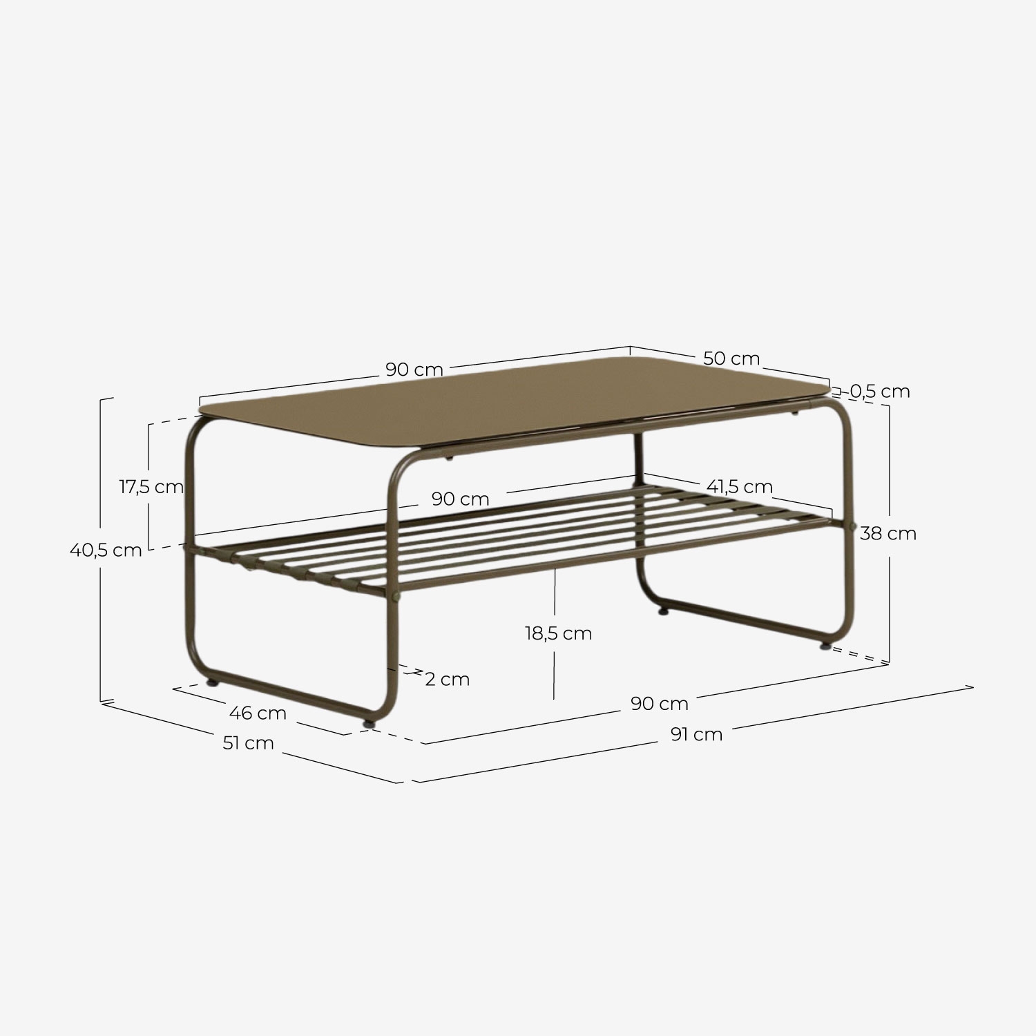 Set de jardín con sofá 2 plazas, 2 sillones y mesa de centro de metal y tela Ohiane, medidas