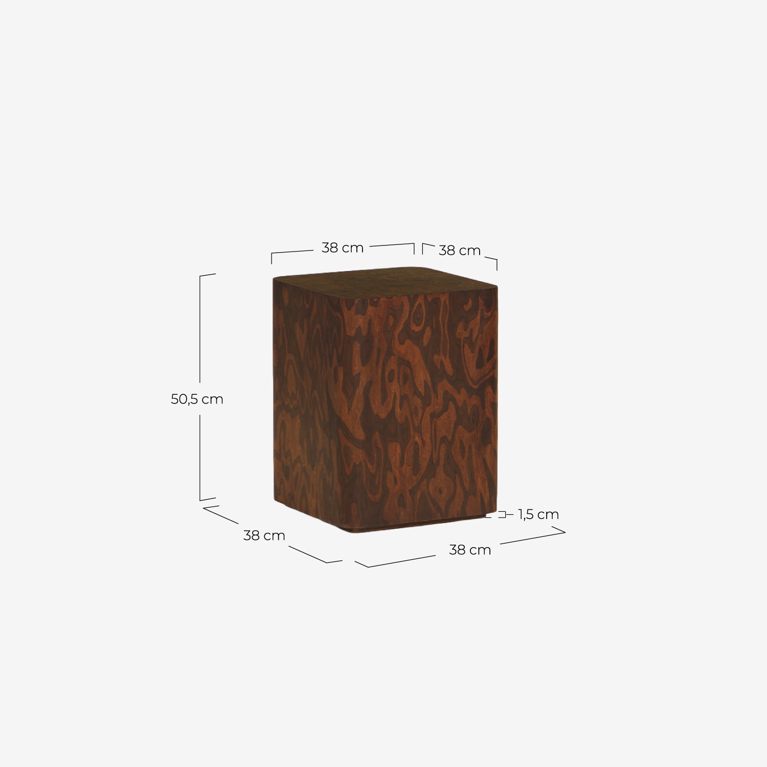 Mesa auxiliar cuadrada 38x38 cm de madera Nohr, medidas