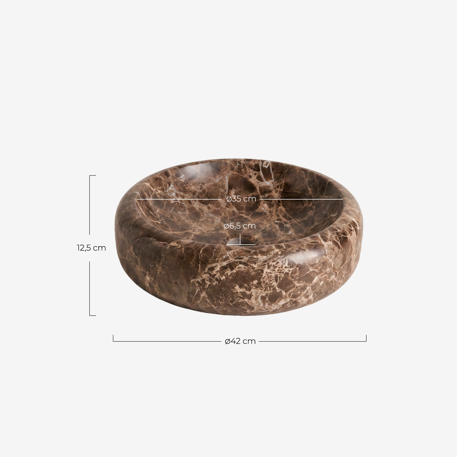Lavabo redondo Ø42 cm de mármol Saskia, medidas