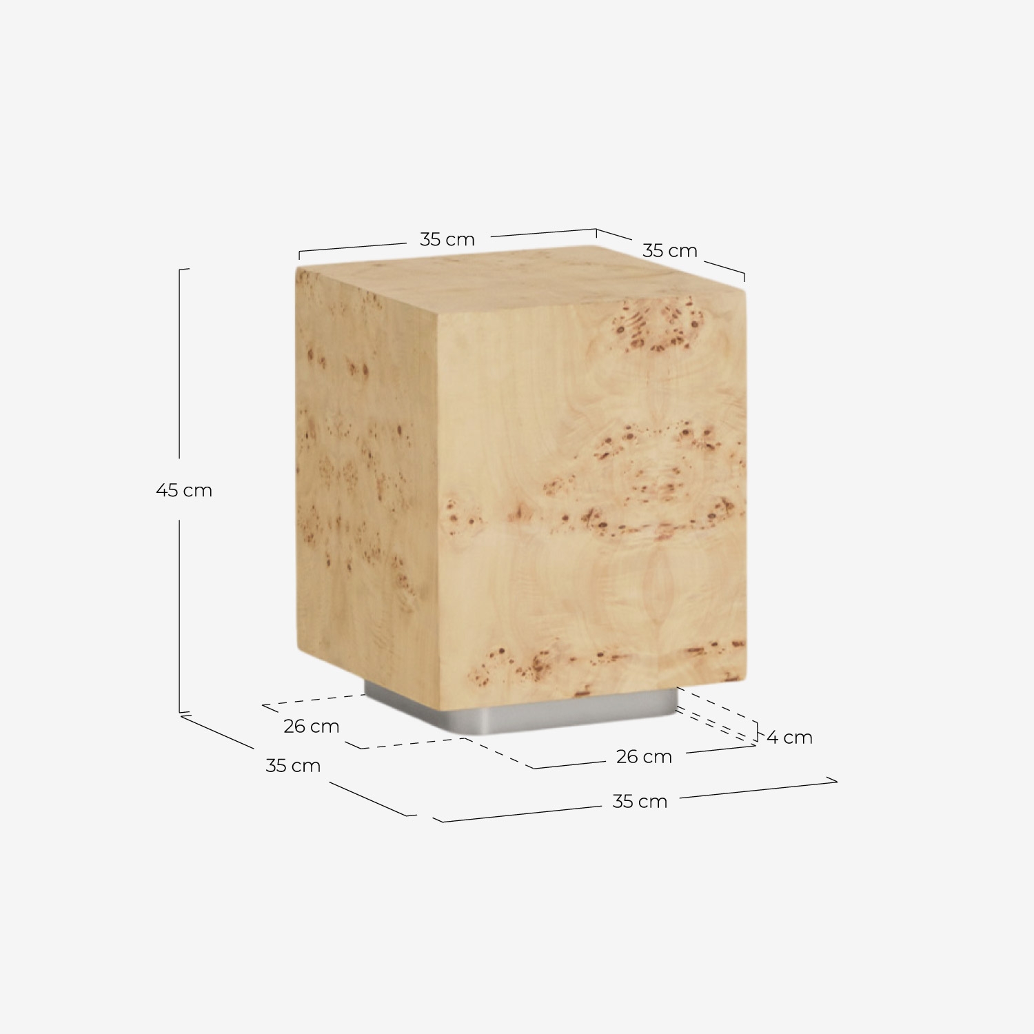 Mesa auxiliar cuadrada 35x35 cm de madera y metal Gunar, medidas