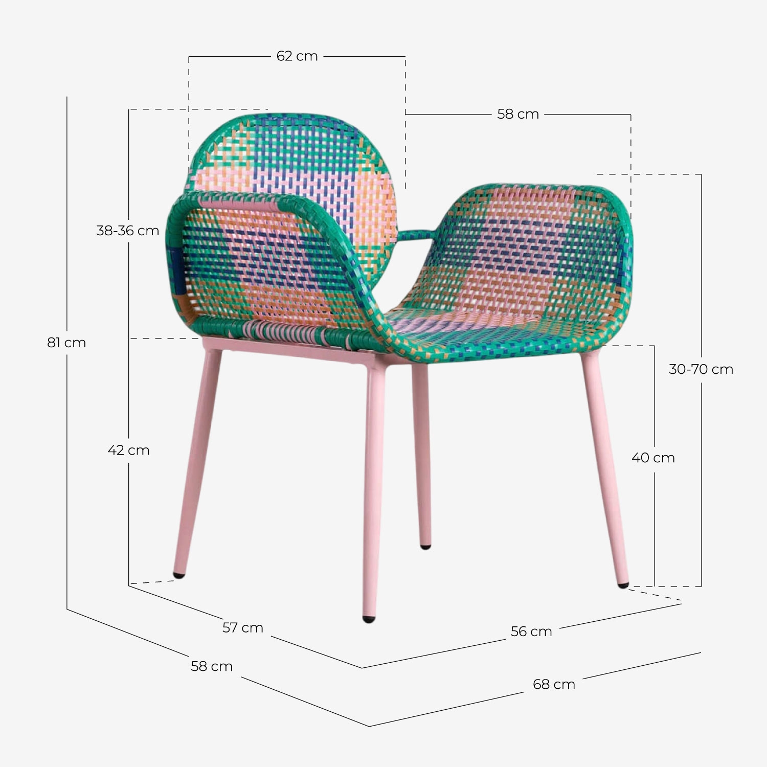 Sillón de aluminio y ratán sintético Emba Studio, medidas