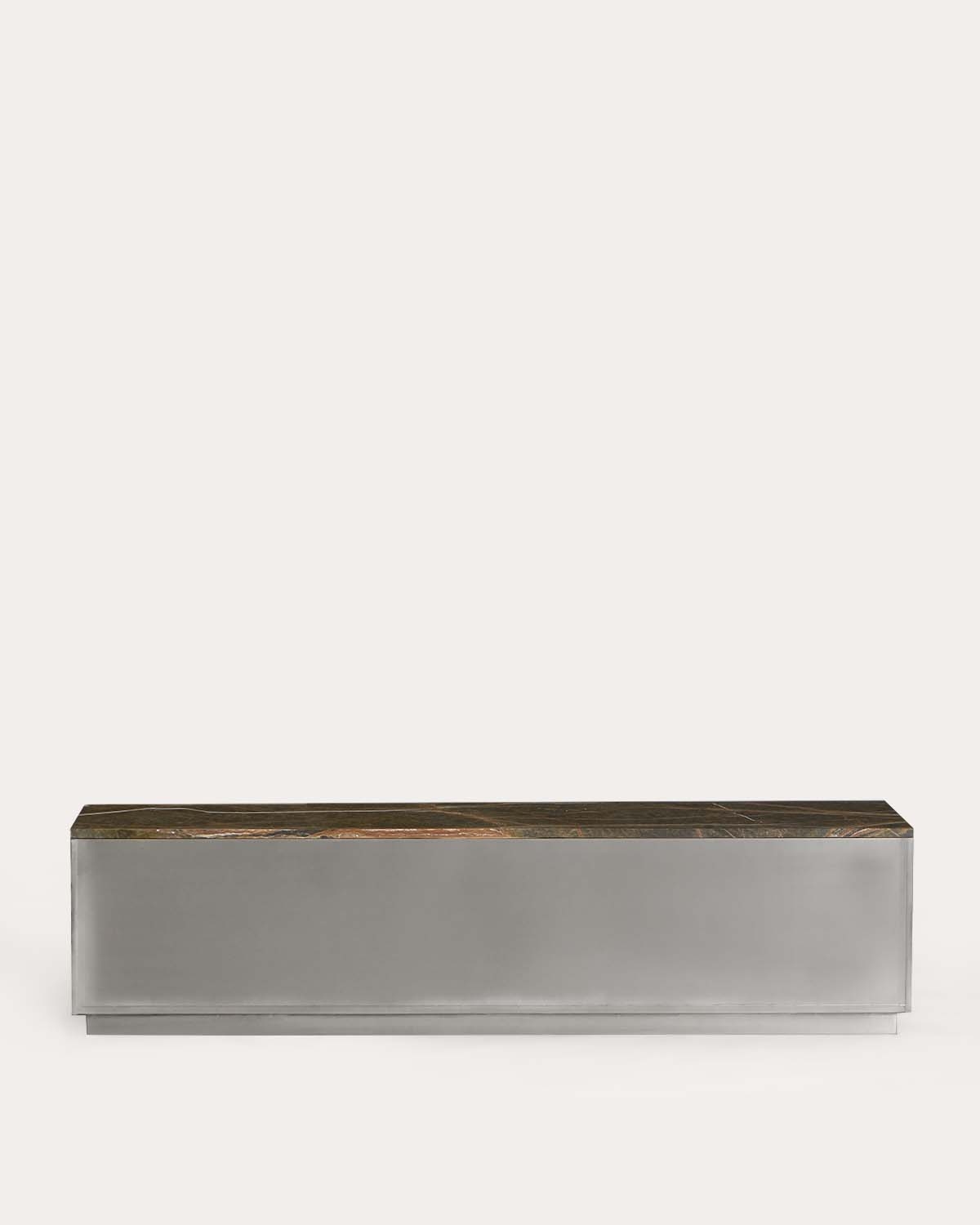Mueble de TV 4 puertas 180x40 cm de mármol y metal Ulfhild, imagen de galer&iacute;a 3