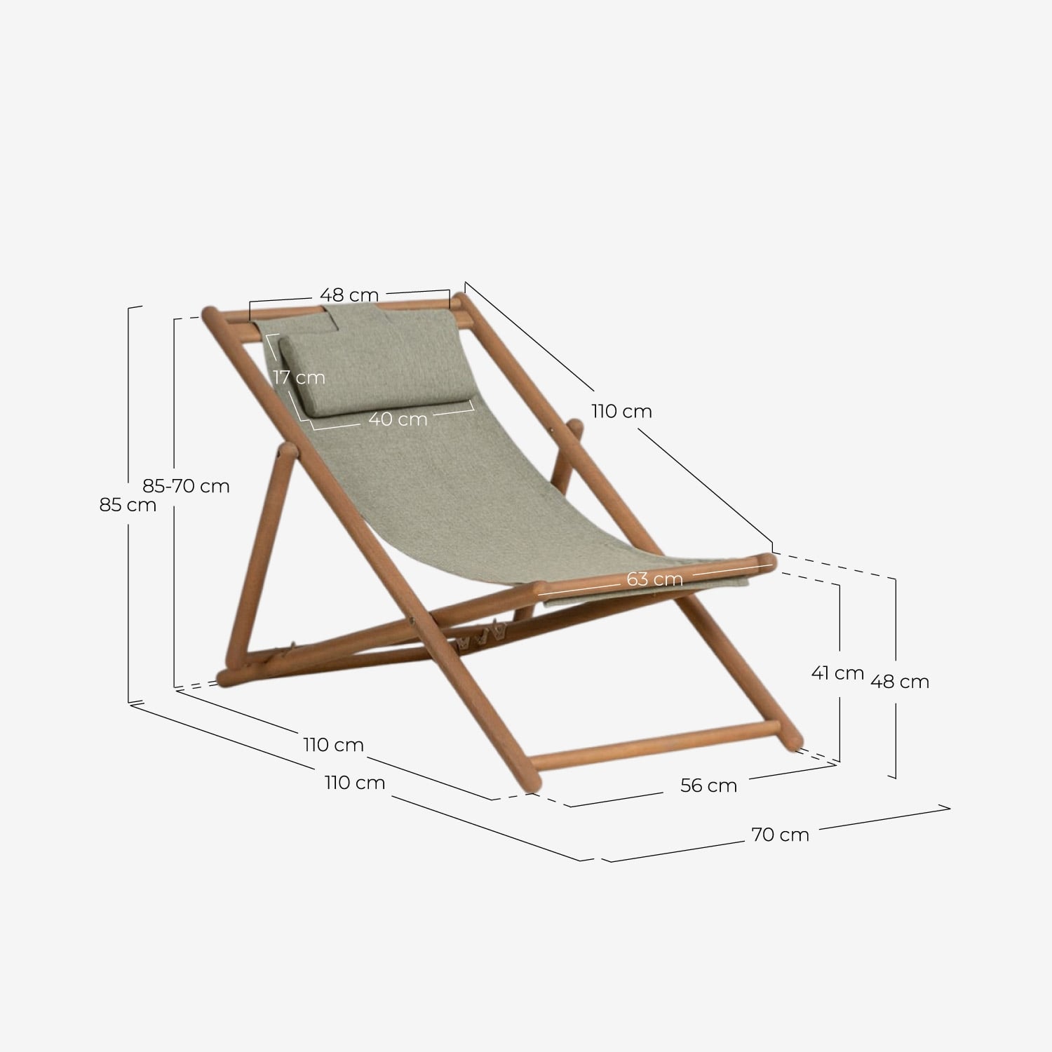 Pack 2 hamacas reclinables de madera de eucalipto y tela Elnes, medidas