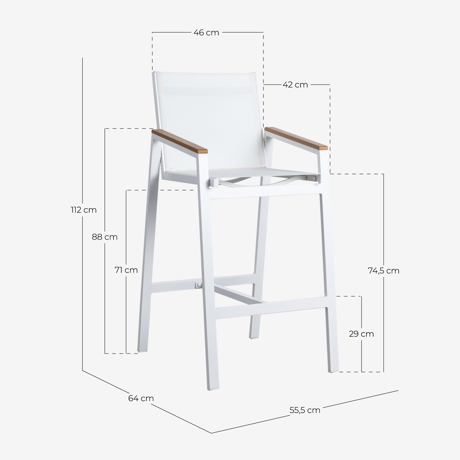 Tabouret Haut D'extérieur en Aluminium (74,5 cm) Korce  , dimensions