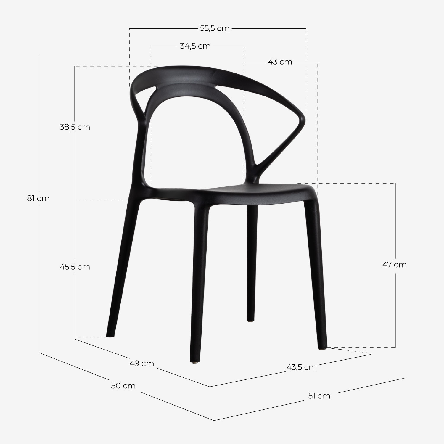 Pack 4 Chaises Erdy en polypropylène pour l'extérieur, dimensions