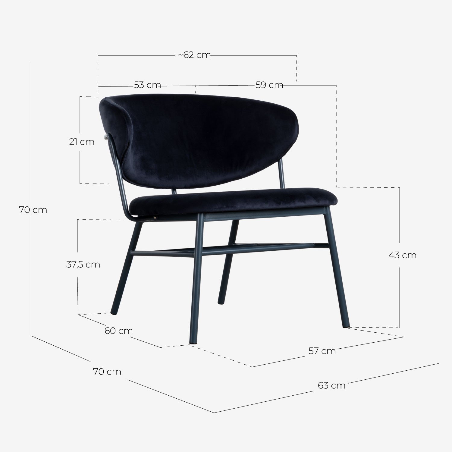 Fauteuil en Velours et Métal Bonse , dimensions