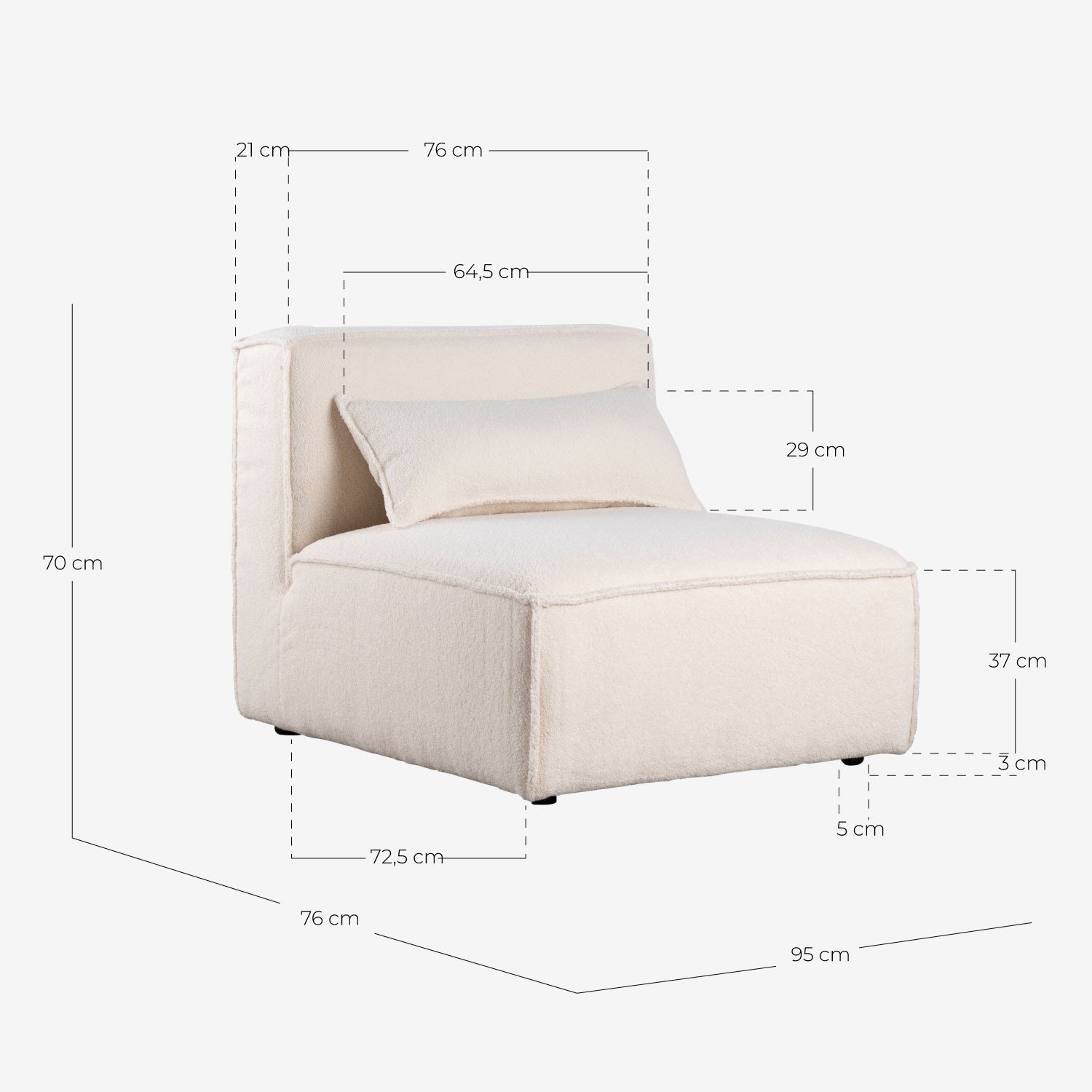 Fauteuil Modulable avec Pouf en Tissu Bouclé Kilhe, dimensions
