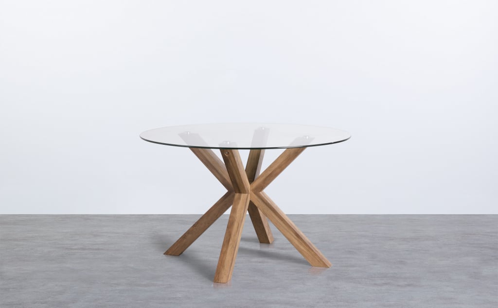 Table de Salle à Manger Ronde en Bois et Verre (Ø120 cm) Vuoto