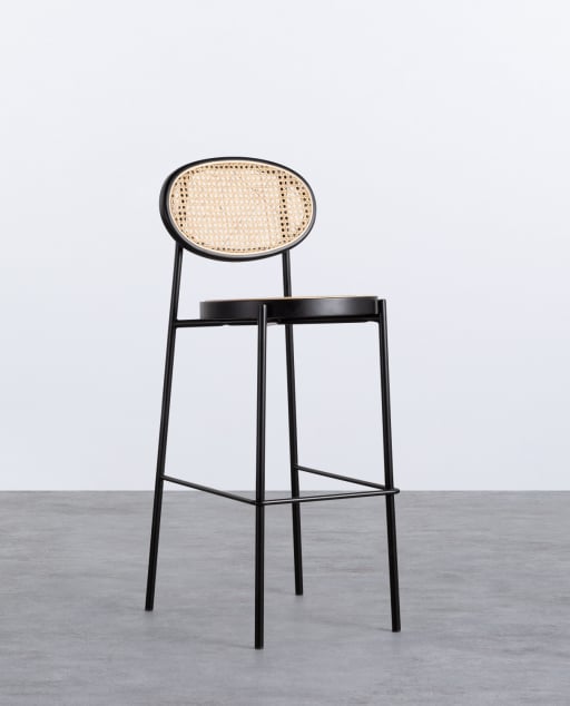 Tabouret Haut en Rotin Naturel et Métal (75 cm) Vili