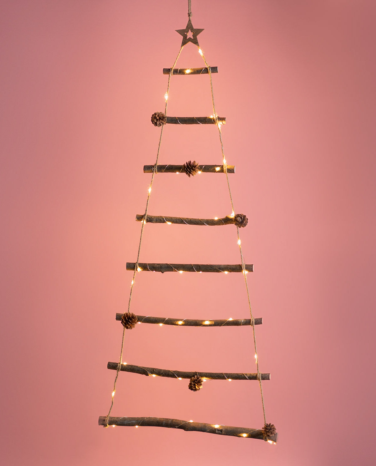 Sapin de Noël en Bois avec Lumières LED 110 cm PIN, image de la gelerie 2