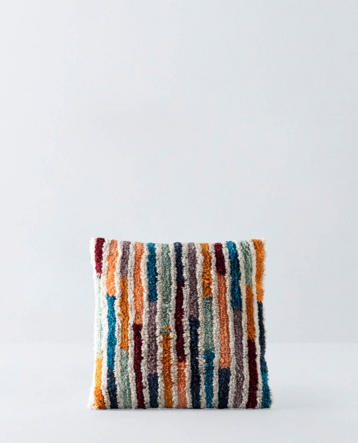 Coussin Carré Hantaya 45x45 en Coton Beige Motif brodé