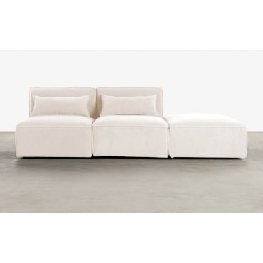 Canapé Modulable 2 Pièces avec Pouf en Tissu Bouclé Kilhe Bouclé -Blanc Alabaster - The Masie