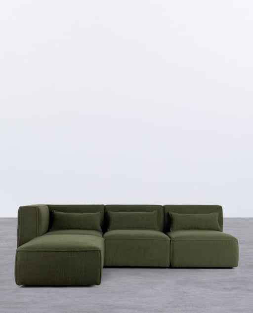 Canapé Modulable 3 Pièces avec 2 Fauteuils et Pouf en Tissu Bouclé Kilhe