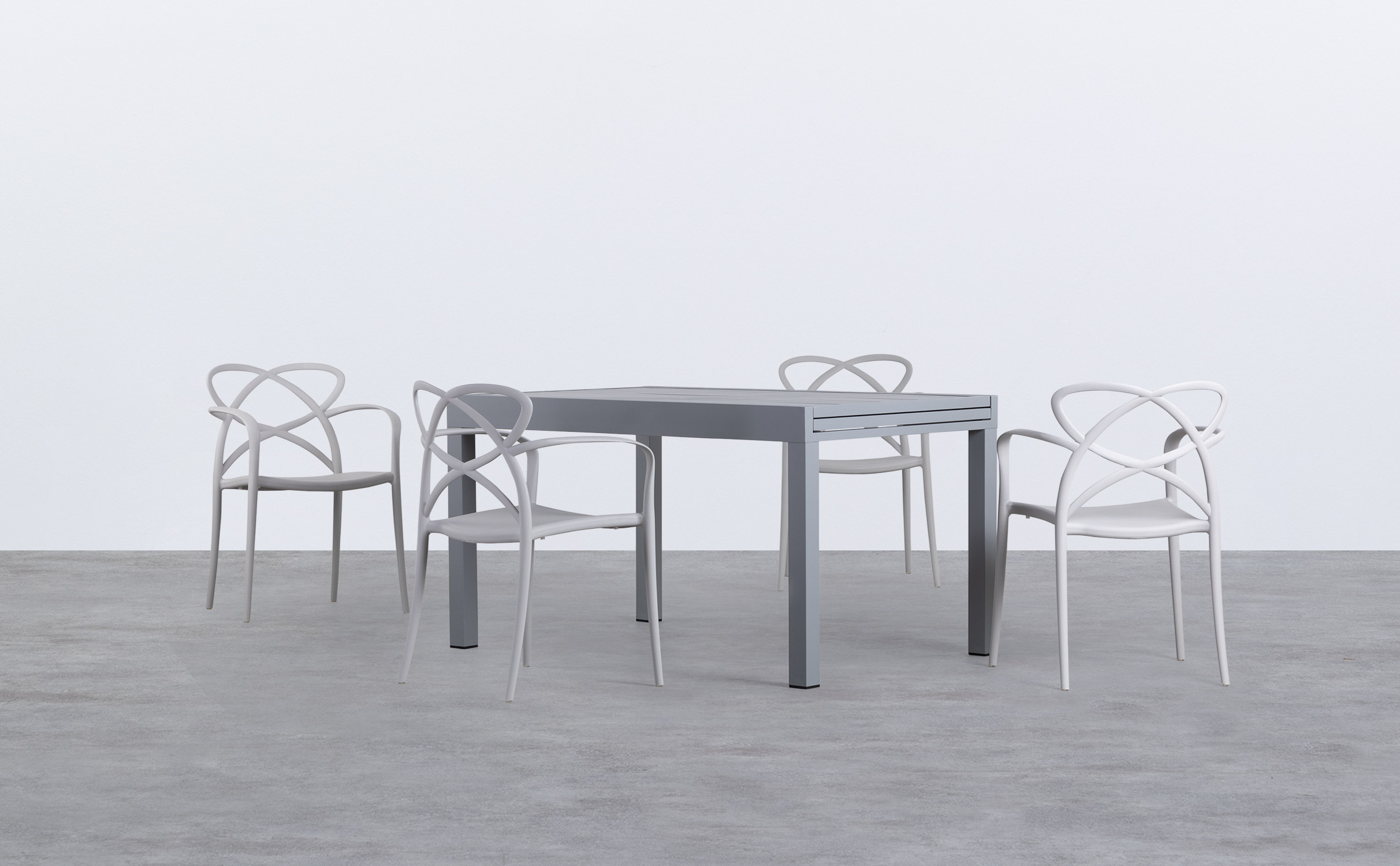 Set de Table Extensible en Aluminium Paradise et de 4 Chaises en Polypropylène d'Extérieur Cielo, image de la gelerie 1