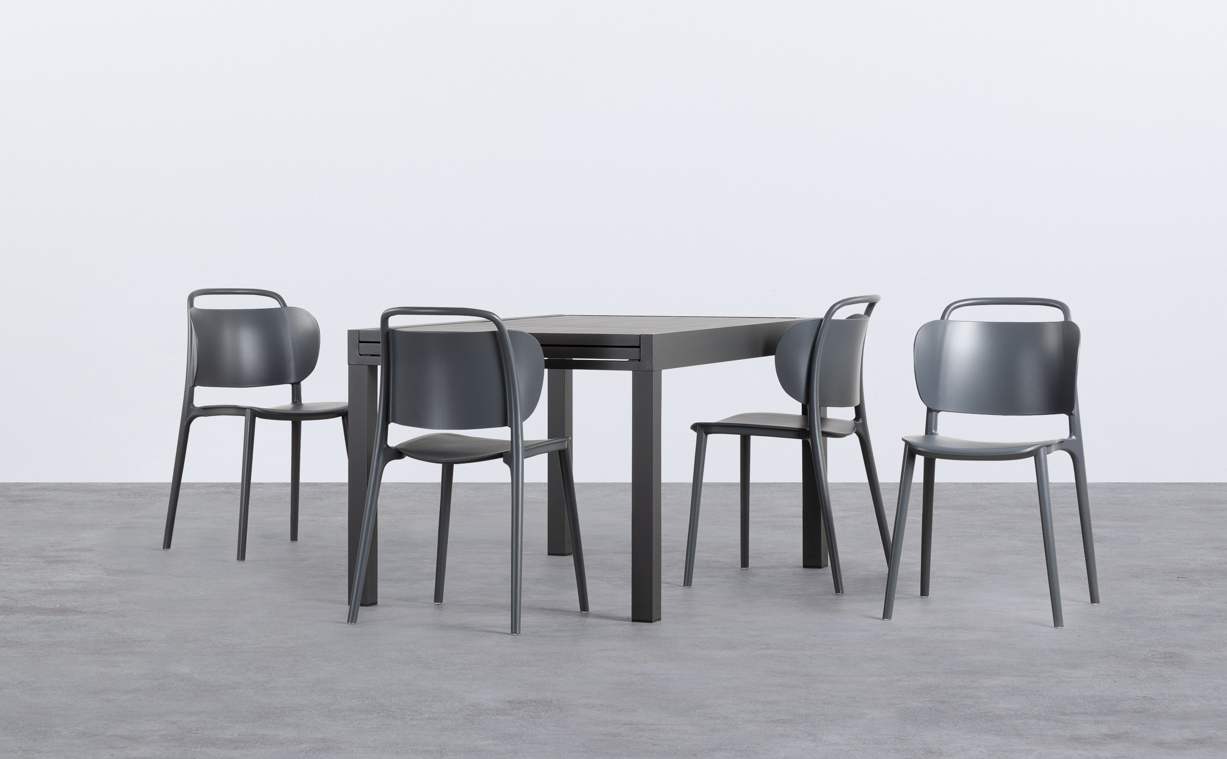 Set de Table Extensible en Aluminium Paradise et 4 Chaises d'Extérieur en Polypropylène Kole, image de la gelerie 1