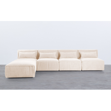 Canapé Modulaire 4 Pièces et Pouf en Tissu Bouclé Kilhe Bouclé -Blanc Alabaster - The Masie
