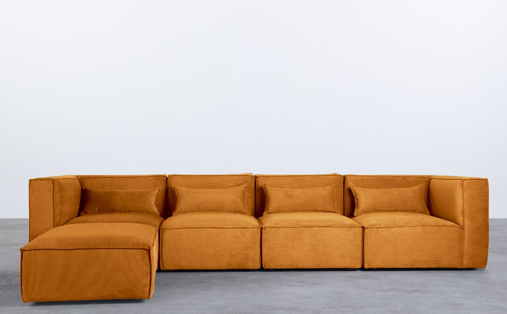 Canapé Modulaire 4 Pièces avec 2 Fauteuils d'Angle et Pouf en Velours Côtelé Kilhe