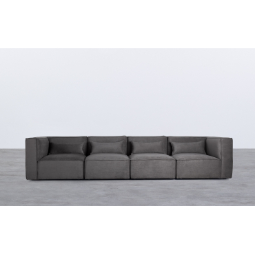 Canapé Modulaire 4 Pièces avec 2 Fauteuils d'Angle en Velours Côtelé Kilhe Velours -Gris Graphite - The Masie