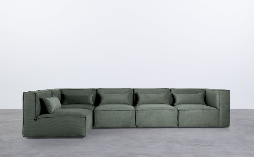 Canapé Modulaire 5 Pièces avec 2 Fauteuils d'Angle en Velours Côtelé Kilhe