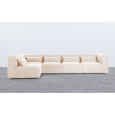 Canapé Modulable 5 Pièces avec 2 Fauteuils d'Angle en Tissu Boucle Kilhe Bouclé -Blanc Alabaster - The Masie
