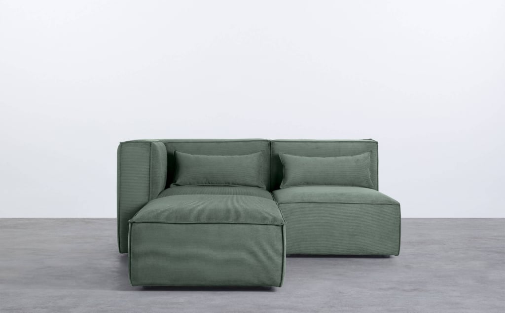 Canapé Modulables d'Angle de 2 Pièces et Pouf en Velours Côtelé Kilhe