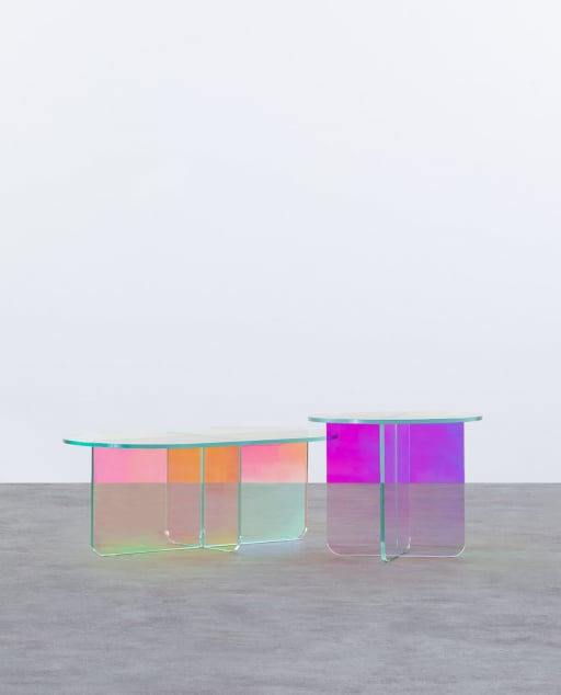 Ensemble de Table Basse et Tables d'Appoint Irisé en Verre Trempé Iris