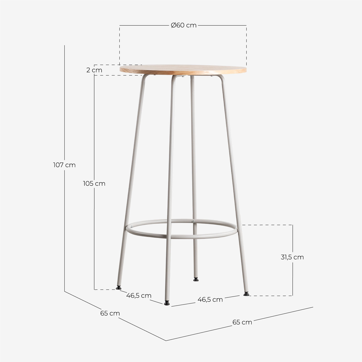 Ensemble table haute et 2 tabourets hauts en tissu et acier Tamba