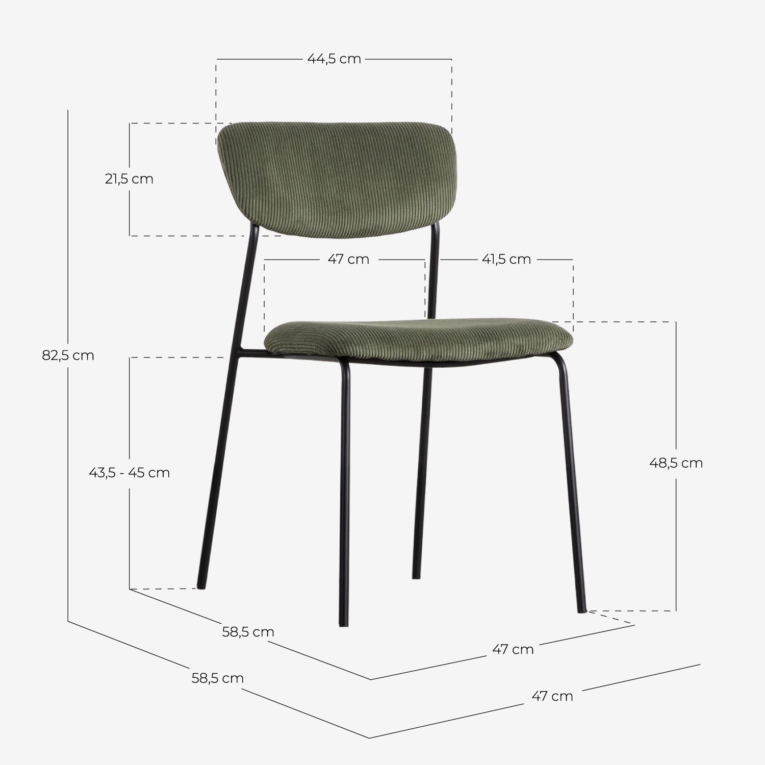 Chaise de Salle à Manger en Velours Côtelé et Métal Morgan, dimensions