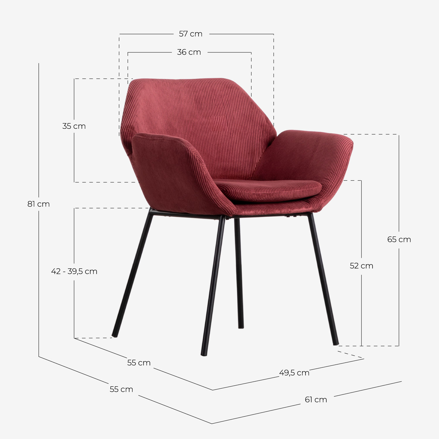 Chaise de Salle à Manger en Métal avec Accoudoirs et Tissu Eider