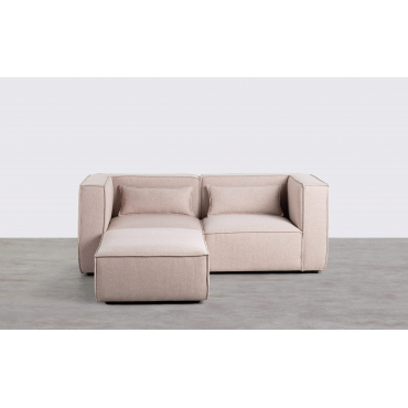 Canapé Modulable 2 pièces d ́Angle et Pouf en Tissu Kilhe Tissu -Beige Coquillage - The Masie
