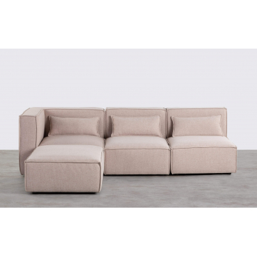Canapé Modulable 3 pièces avec 2 Fauteuils et Pouf en Tissu Kilhe Tissu -Beige Coquillage - The Masie