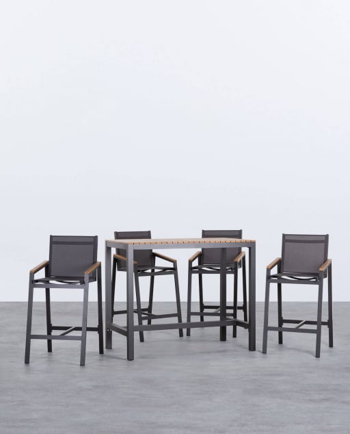 Ensemble Table Haute et 4 Tabourets Hauts D'extérieur en Aluminium Korce