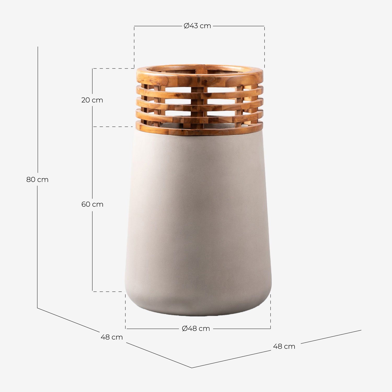 Lot de 3 Jardinières en Béton et Bois D'Acacia Hazan, dimensions